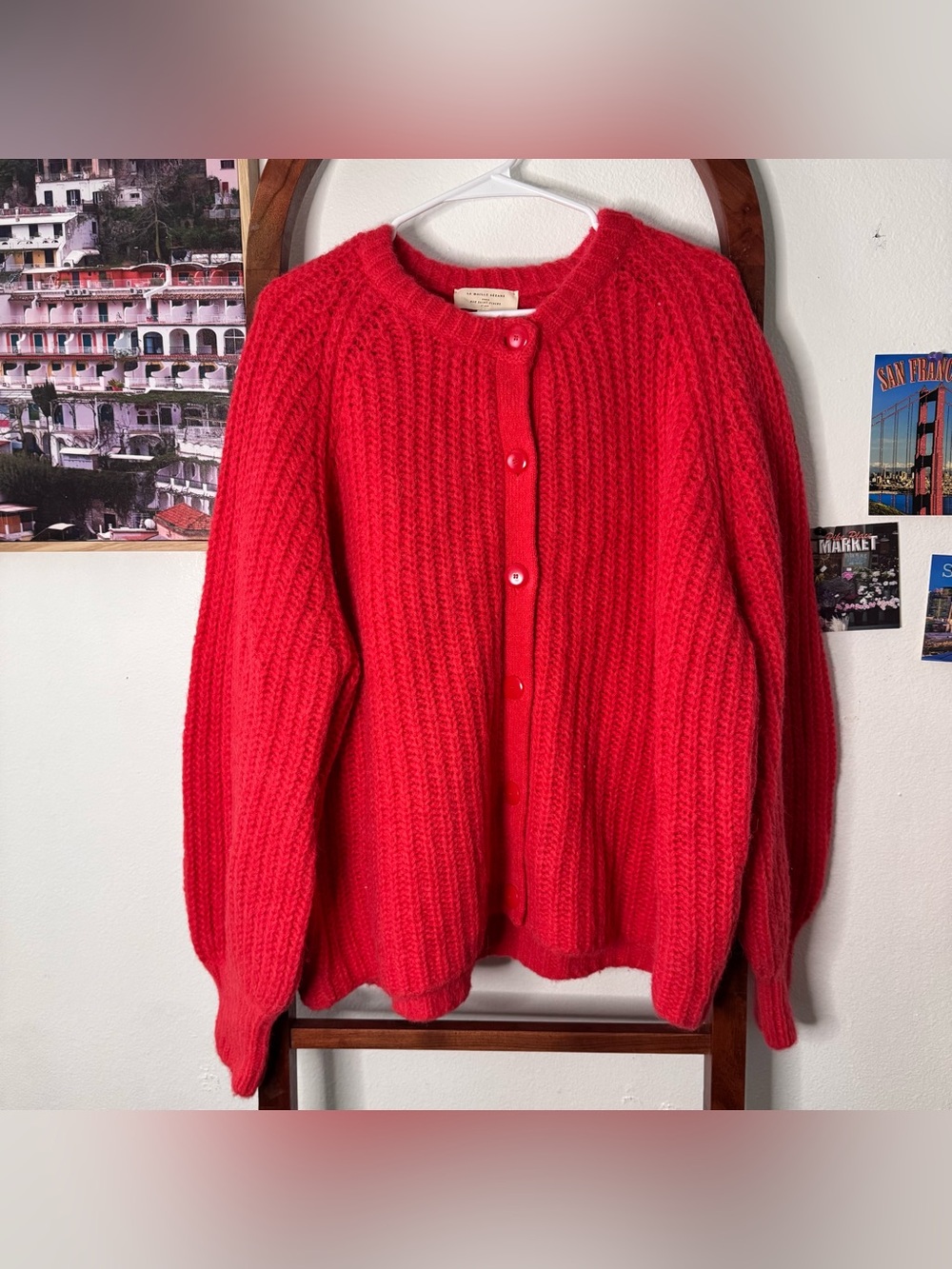 Sezane Emile Cardigan Red Knit Sweater Wool Alpaca - Picture 4 of 8